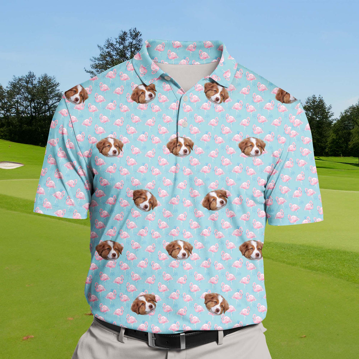 Tropical Pink Flamingo | Funny Golf Shirts with Faces or Logos