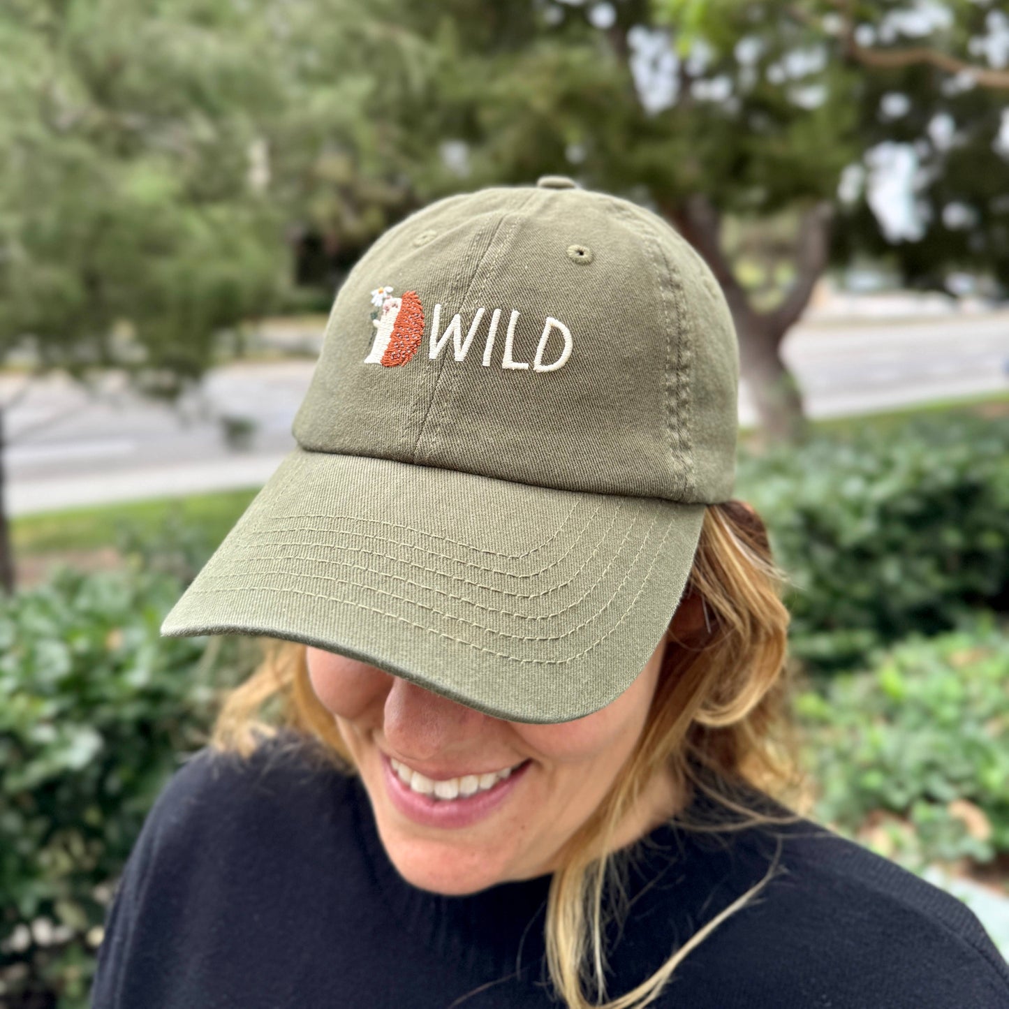 Wild Hedgehog Hat Cute Hedgehog Embroidered Cap with Flower
