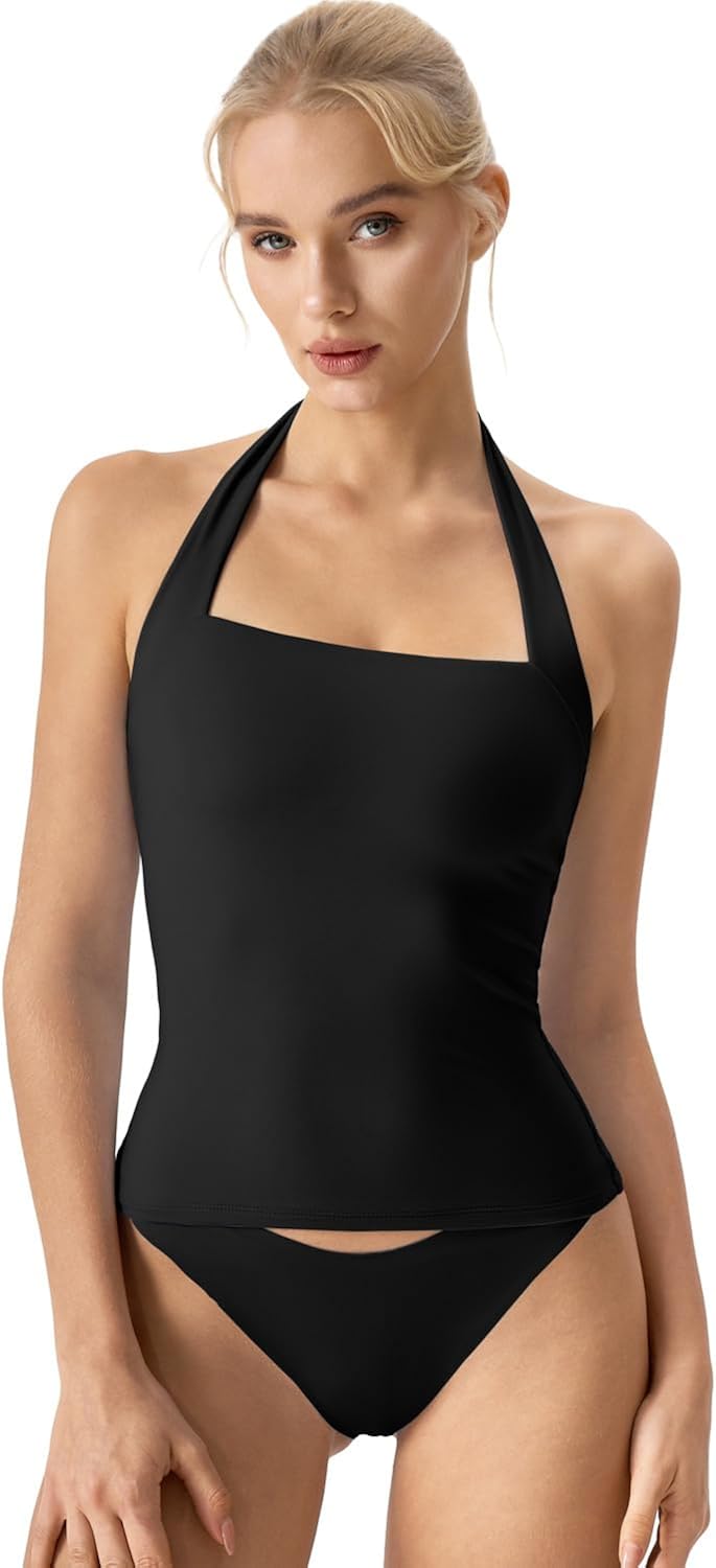 Sleeveless Tank Shirts for Womens Double Lined Slimming Fit Basics Square Neck Halter Top