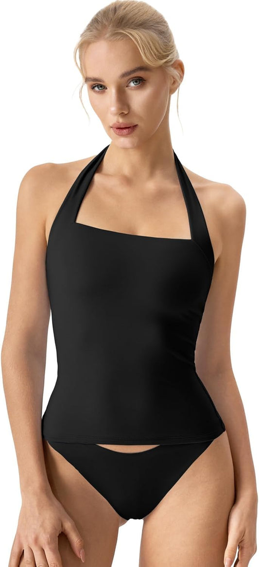 Sleeveless Tank Shirts for Womens Double Lined Slimming Fit Basics Square Neck Halter Top