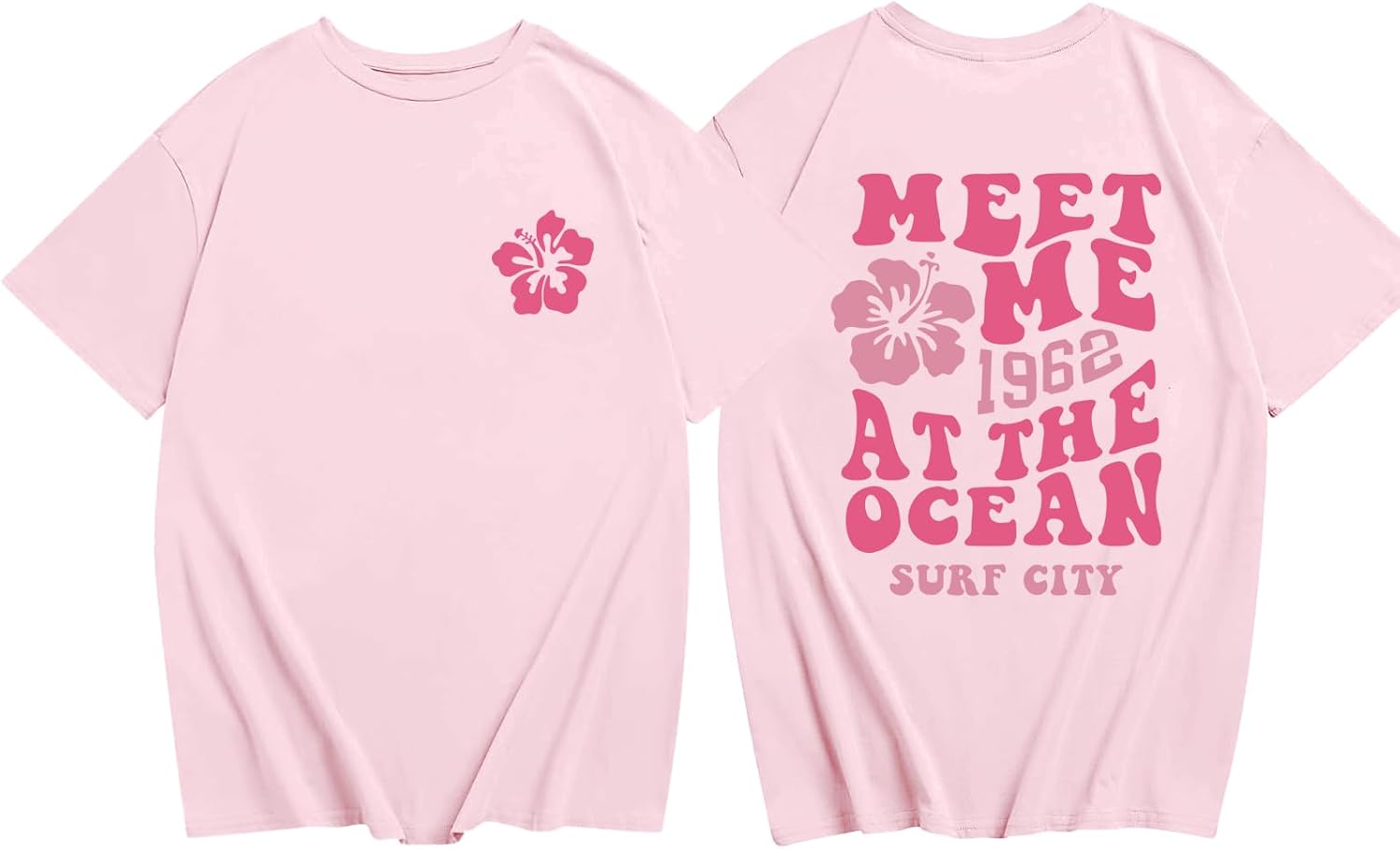 Cute Hawaiian Beach T Shirts for Girls Kids Aesthetic Pink Hibiscus Flower Shirt Oversized Summer Graphic Tee Tops