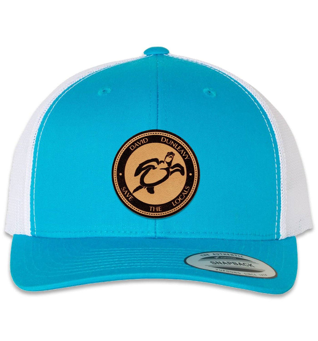 Turtle Deco 6 Panel Trucker Snap Back Turquoise White Hat