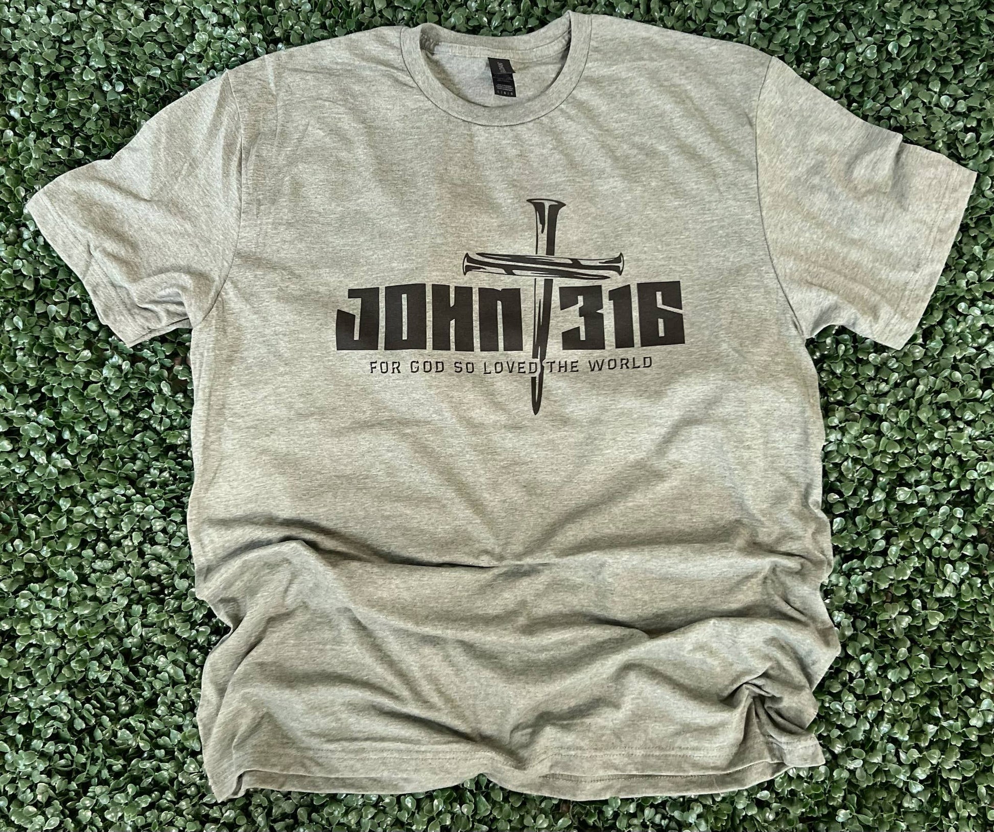 John 3:16 On Gildan Softstyle Heather Military Green