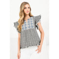 Flutter Sleeve Fringe Tweed Top