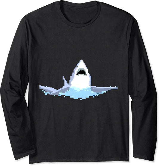Shark Pixel Art Pixel Shark Scuba Diving Retro Gamer Long Sleeve T-Shirt