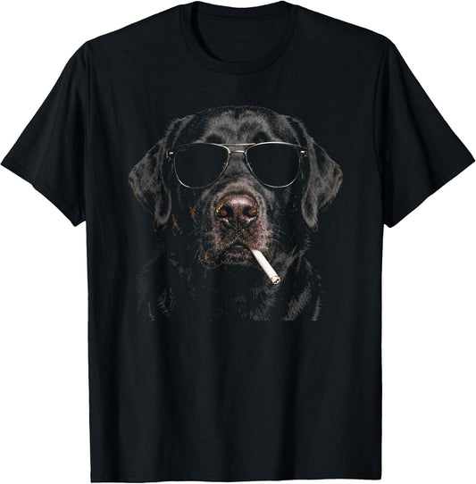 Cool Smoking Black Lab Dog with Cigarette Sunglasses Sketch T-Shirt