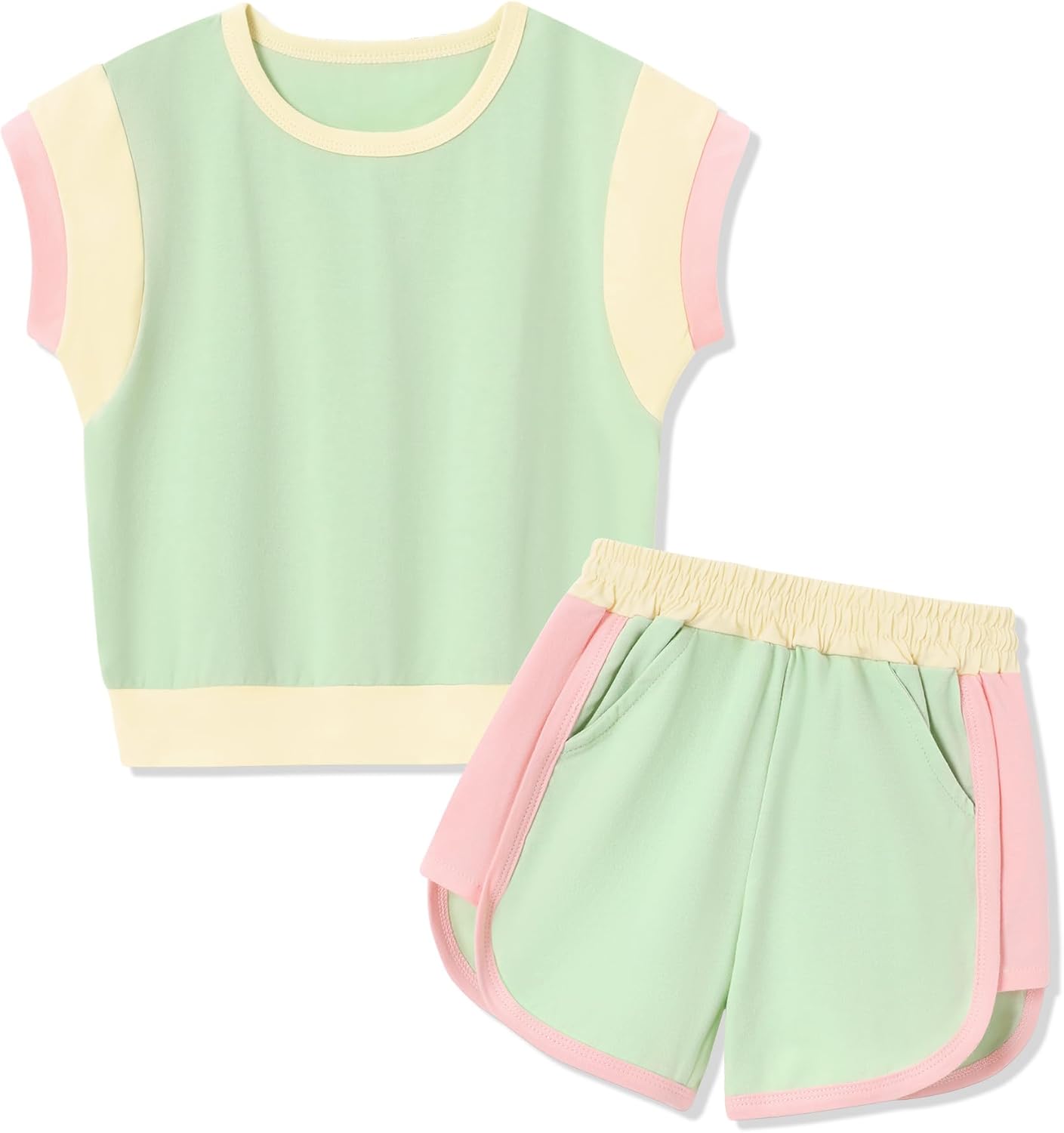 Toddler Girl Clothes Summer Toddler Girls Color Block Short Sleeve Shorts Sweatsuit Outfits 2 Piece Clothing Set