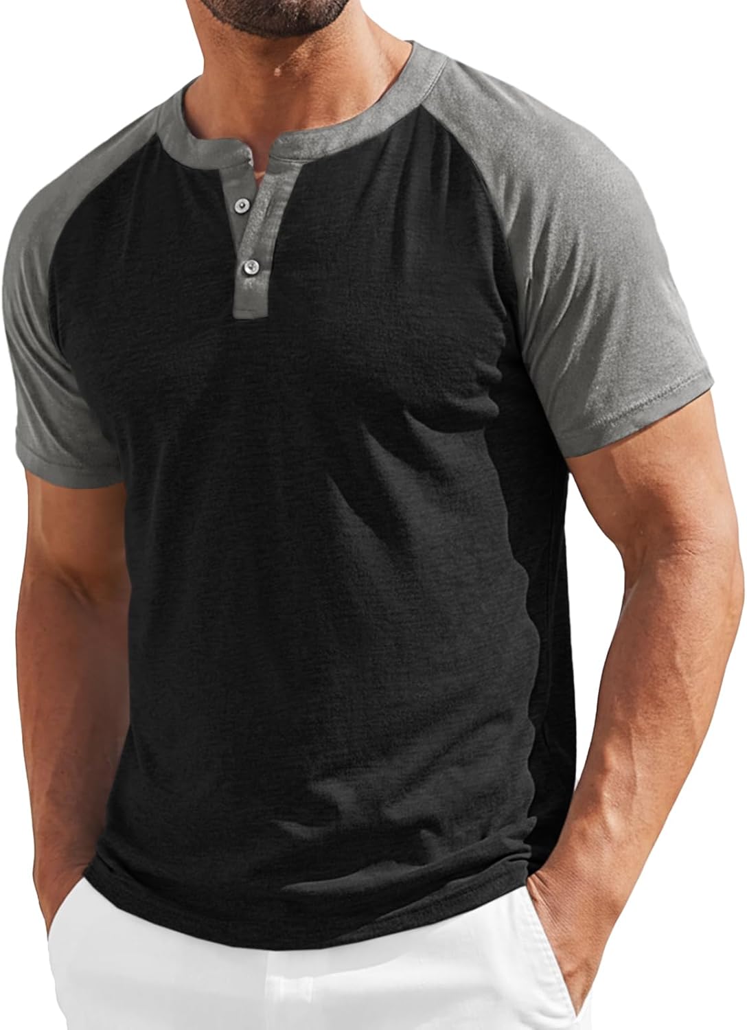 Mens Henley Shirts Raglan Short Sleeve Casual Baseball Tees Summer Classic Color Block Workout T- Shirts