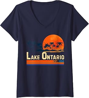 Lake Ontario Est 1615 Vintage Sunset Lake Ontario V-Neck (1)