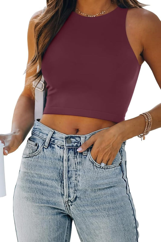 Womens Sexy Sleeveless Double Lined Crop Tops Workout Cute Tight Racerback Tank Tops Summer Clothes Teen Girls 2025