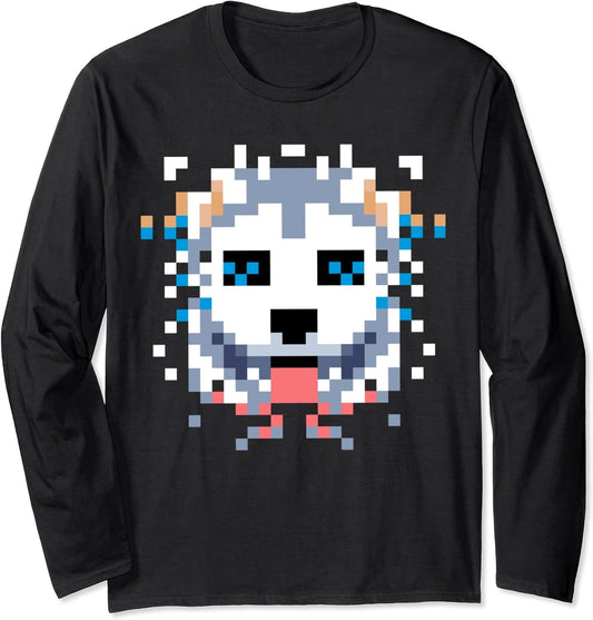 PIXEL ART WEIRD DOG, ABSTRACT WOLF, ODD DOG Long Sleeve T-Shirt