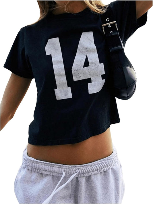 Girl's Number Graphic Tees Short Sleeve Crew Neck Y2k Tops Jersey Shirts
