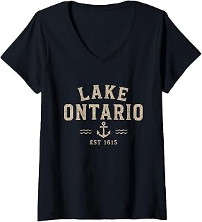 Lake Ontario Retro Vintage Sailboat Fishing Anchor Navy V-Neck (1)