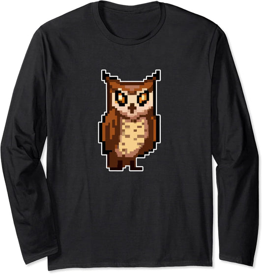 Owl Pixel Art Retro Gaming Style Long Sleeve T-Shirt
