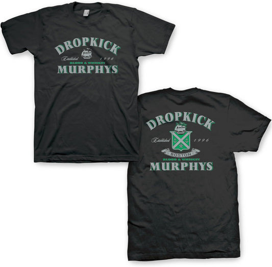 Dropkick Murphys Blood & Whiskey Est. '96 Mens Black Short Sleeve T Shirt Celtic Punk Band Graphic Tees