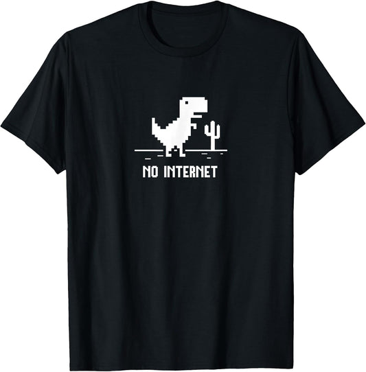 Pixel Art T-Rex Dinosaur for Coders "No Internet" T-Shirt
