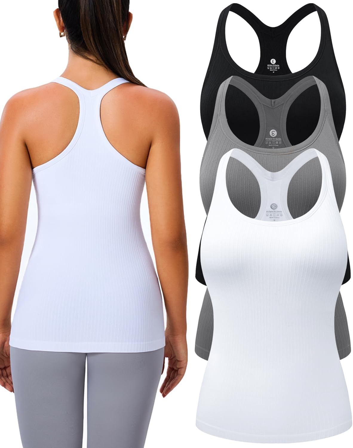 1/2/3 Pack Workout Tank Tops for Women with Built in Bra Racerback Yoga Sleeveless Top Camisole Athletic Gym Tops