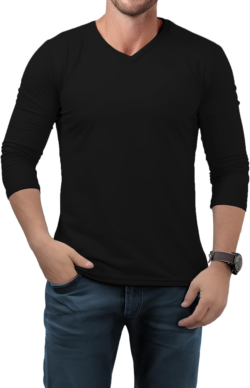 V Neck T Shirts Men – Light and Soft Pullover T Shirt with Long Sleeve- Perfect for Daily Use or Casual Events