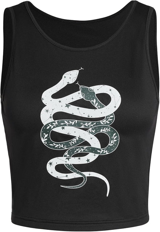 Women's Y2k Gothic Tank Tops Sleeveless Snake Crop Top Emo Grunge Going Out Halloween Costumes
