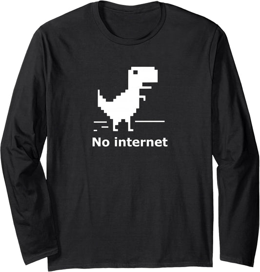 T-Rex Dinosaur Pixel Art No Internet Connection Long Sleeve T-Shirt