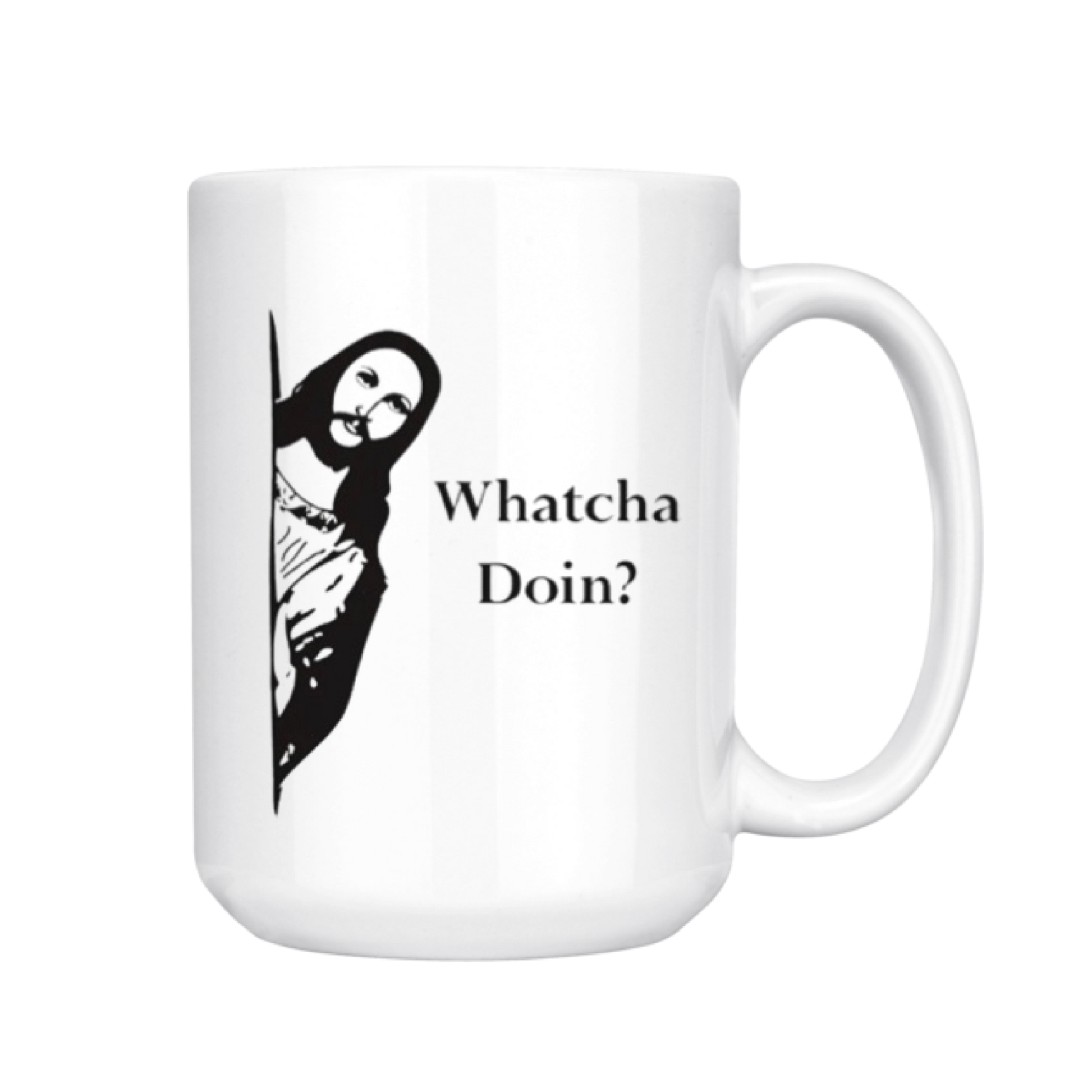 Whatcha Doin? Peeking Jesus Mug