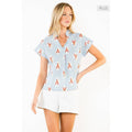 /Size Xl/ Striped Short Sleeve Lobster Print Top