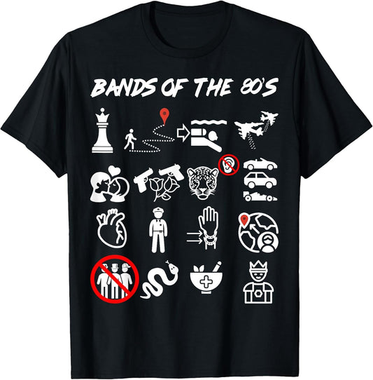 Funny Nerdy Iconic Pop Rock Bands of The 80s White T-Shirt