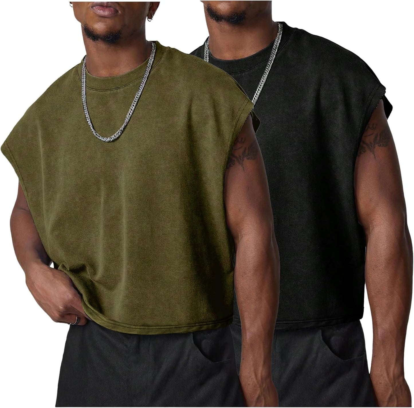 Men's Crop T Shirts Dolman Sleeve Acid Wash Tank Tops Vintage Loose Pullover Tops