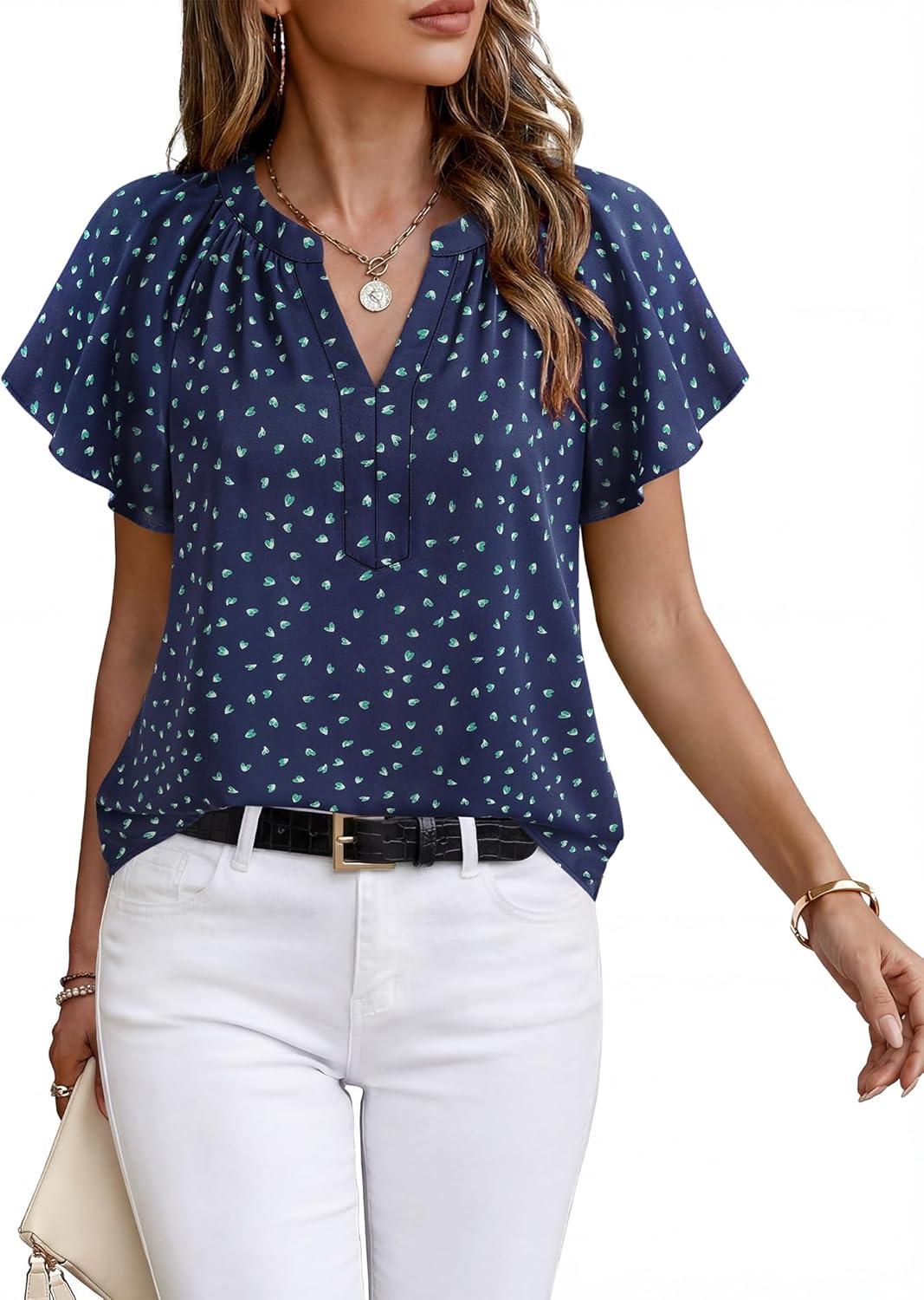 Womens Summer Tops Short Sleeve Chiffon Blouses Business Casual Shirts