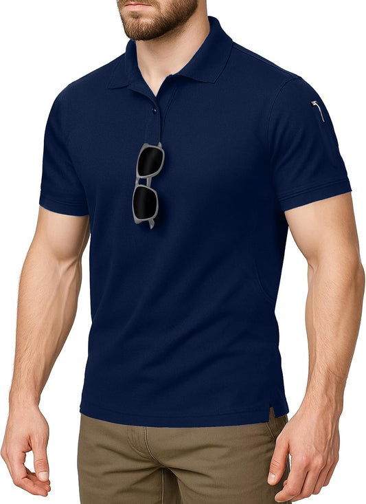 Men's Polo Shirt Short Sleeves UPF 50+ Quick Dry Performance Tactical Pique Jersey Golf Shirt