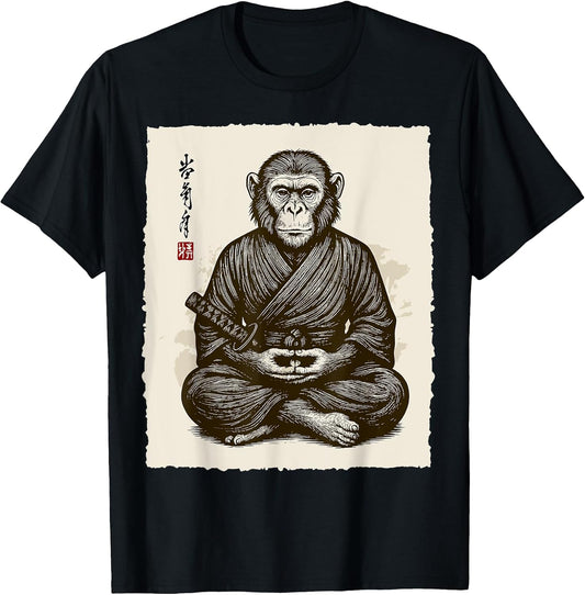 Samurai Warrior Monkey Japanese Katana Bushido Animal Art T-Shirt