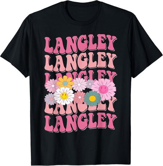 Girl Retro Langley First Name Personalized Groovy 80's T-Shirt