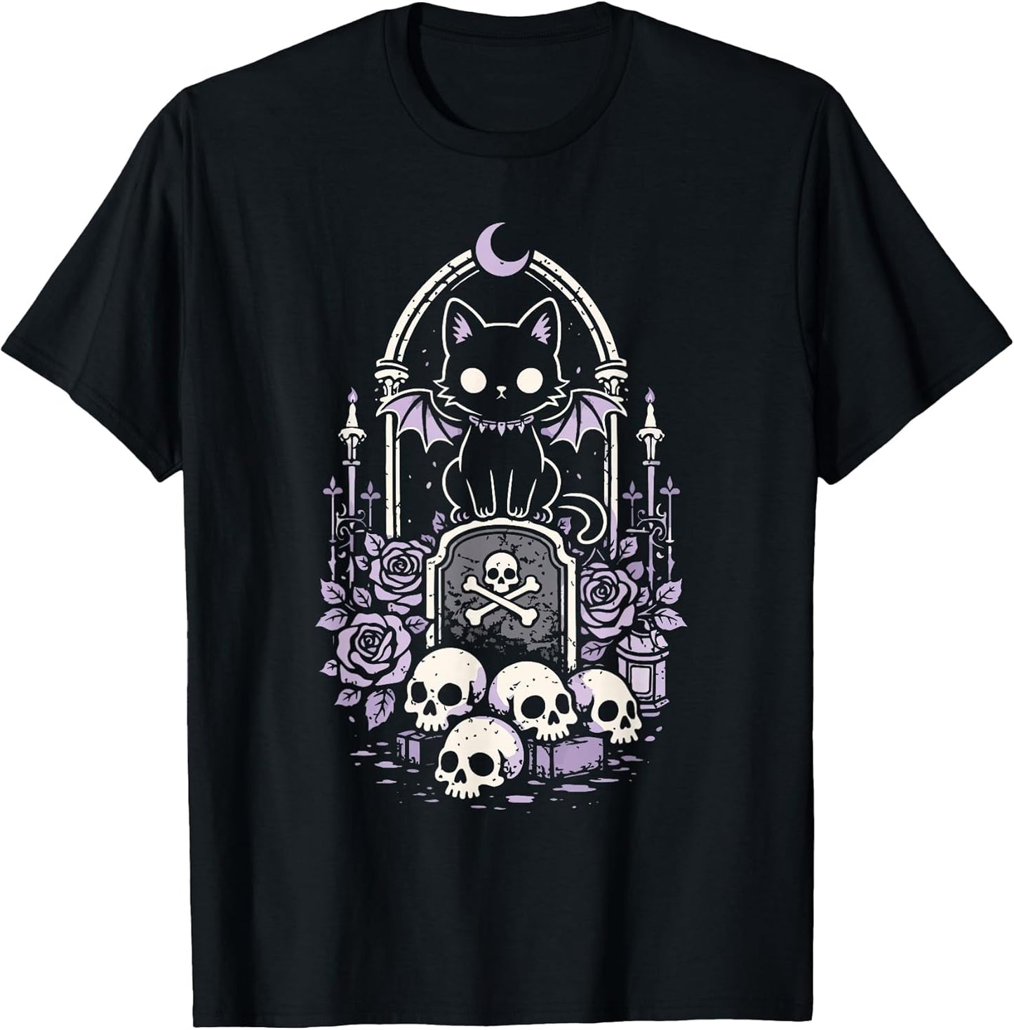Cat Kitty Vampire Skull Creepy Cute Kawaii Goth Purple Alt T-Shirt