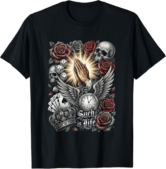 Skull Roses and Poker Cards T-Shirt