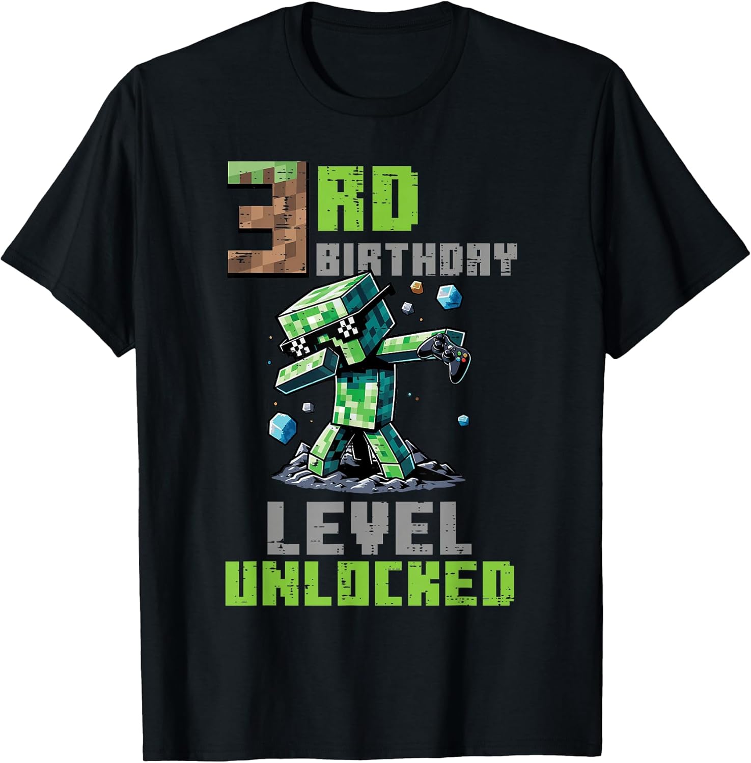 3rd Birthday Level Unlocked Pixel Dab 3 Bday Gamer Boys Kids T-Shirt