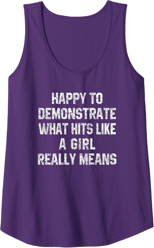 Funny Workout Quote What Hits Like A Girl Sarcastic Gym Gift Tank Top