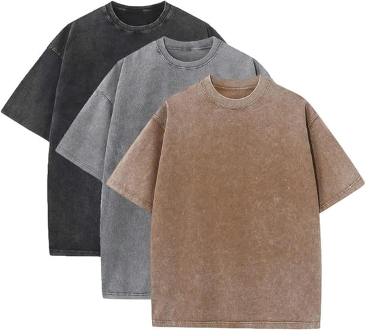 3 Pcs Men's Oversized Heavy Cotton Summer T-Shirts Vintage Tee Loose Fit Short Sleeve Casual Tshirts for Men Women