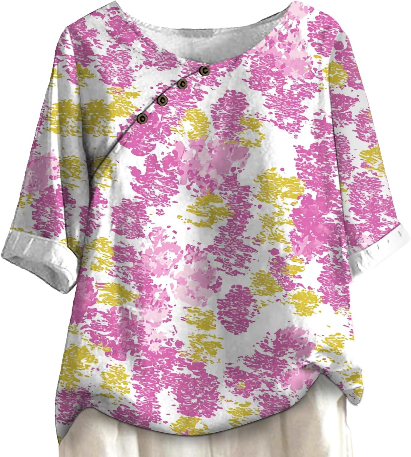 Fashion Womens Short Sleeve Tops and Blouses Loose Fit Flowy Shirt Office Vacation Floral Top