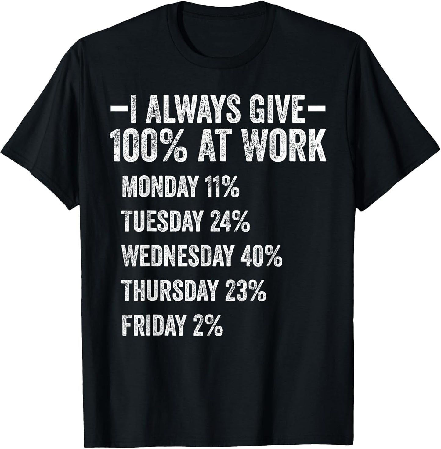 I Always Give 100% At Work Funny Work Quotes Humor Sarcastic T-Shirt