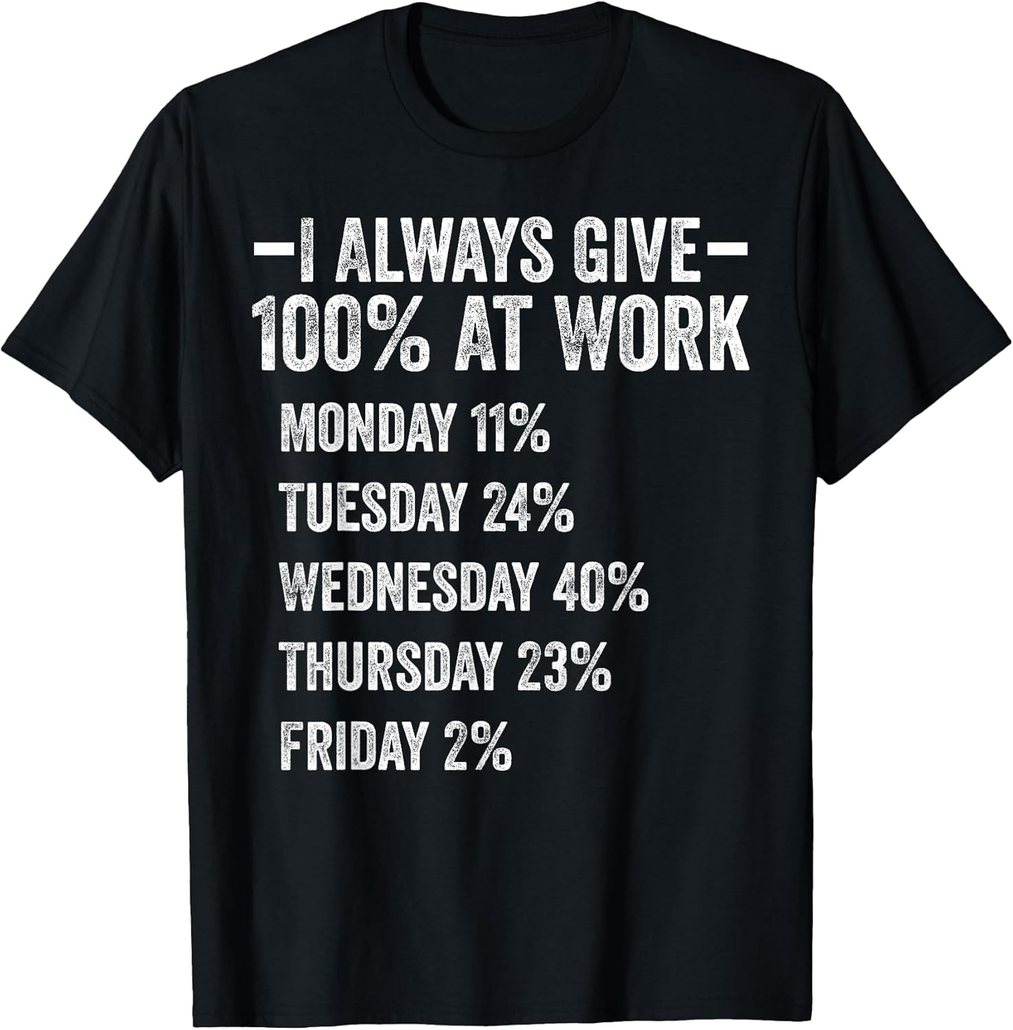 I Always Give 100% At Work Funny Work Quotes Humor Sarcastic T-Shirt