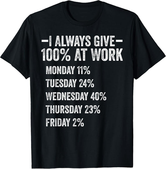I Always Give 100% At Work Funny Work Quotes Humor Sarcastic T-Shirt