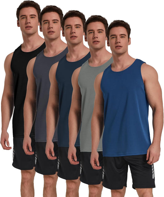 5 Pack Men's Workout Tank Tops Sleeveless Mesh Muscle Gym Shirt Quick Dry Black/Gray/Charcoal/Navy/Blue