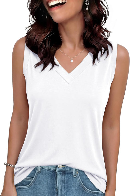 Womens Tank Tops Loose Fit Sleeveless Summer Shirts V Neck Flowy Blouses Casual Beach Vacation Clothes Fashion 2026