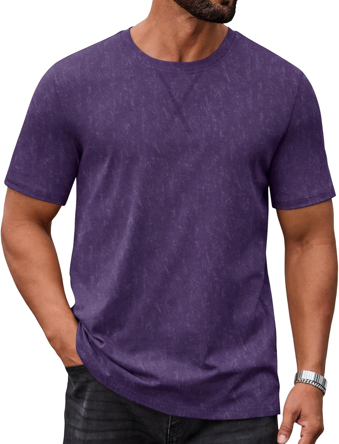Mens 100% Cotton T-Shirts Short Sleeve T Shirt Crew Neck Tees Casual Wash Basic Tee Shirts