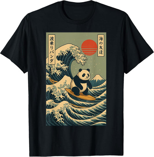 Japan Surfing Panda Kawaii Anime Great Wave