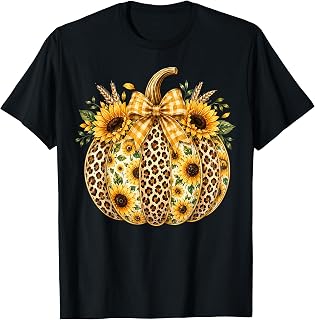 Pumpkin Sunflower Leopard Bow Fall Halloween Unisex T-shirt, Sweatshirt, Hoodie (1)