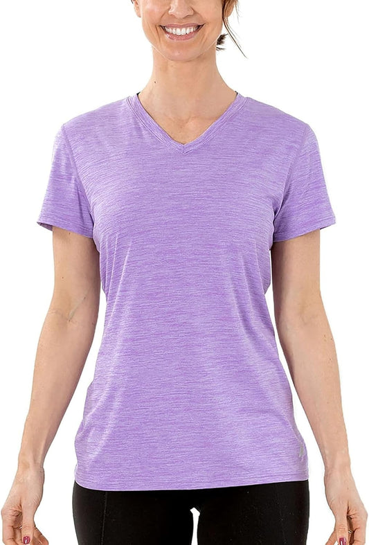 Women's V-Neck Instant Cooling Moisture Wicking Performance UPF 50+ Short Sleeve Workout Shirt