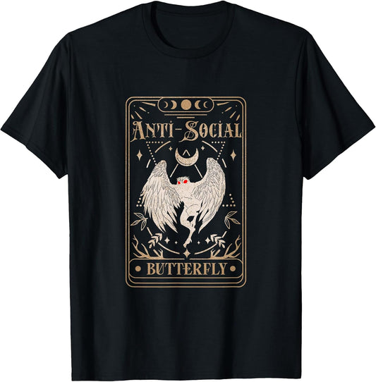 Mothman Tarot Card Antisocial Butterfly Cryptid Red Eyed T-Shirt