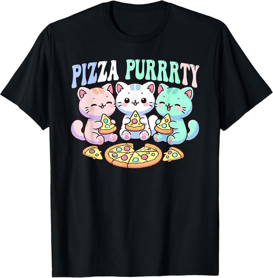 Cat pizza cute kawaii cats eating pizza purrrrty fun pastel T-Shirt