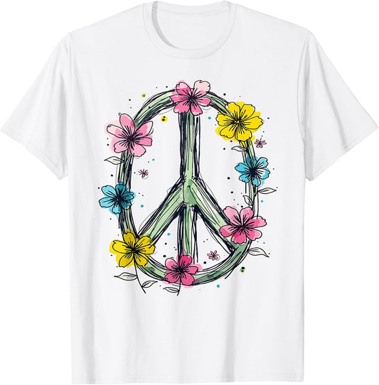 Flower Power, Peace Sign, Women, Flowers, Love Peace Hippie T-Shirt